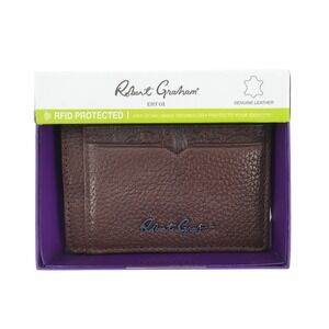 NEW Robert Graham Arvo Brown Leather RFID Card‎ Case Wallet RG204278